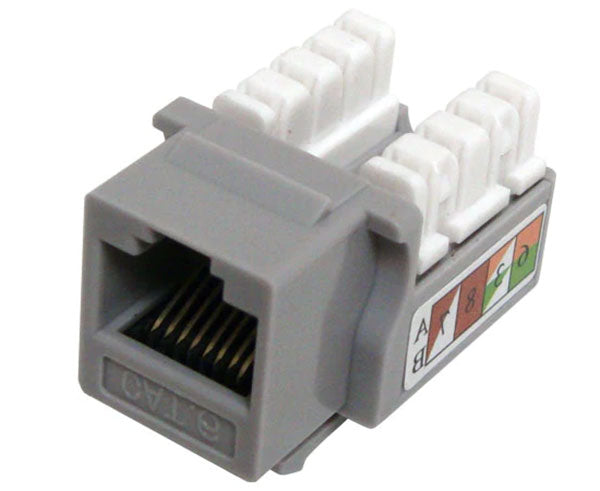 Gray cat6 u-style unshielded keystone jack.
