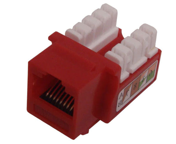 Red cat6 u-style unshielded keystone jack.