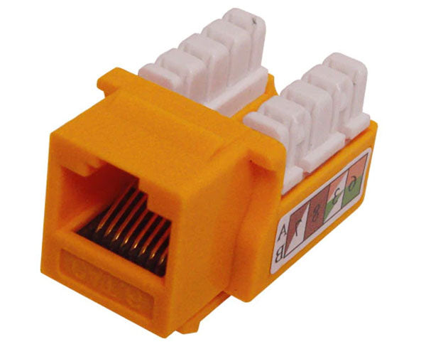 Yellow cat6 u-style unshielded keystone jack.