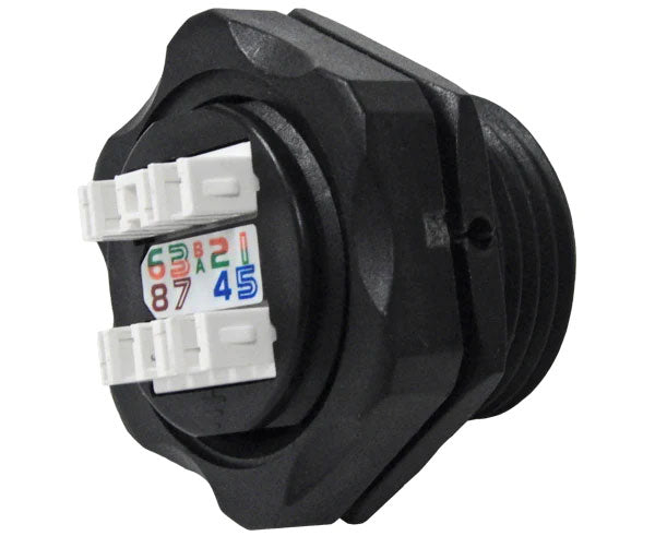Cat6 IP67 outdoor rated shielded keystone jack with IDC connectors.