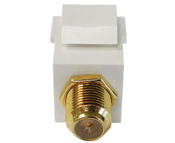 A white F-81 gold-plated coax keystone jack.