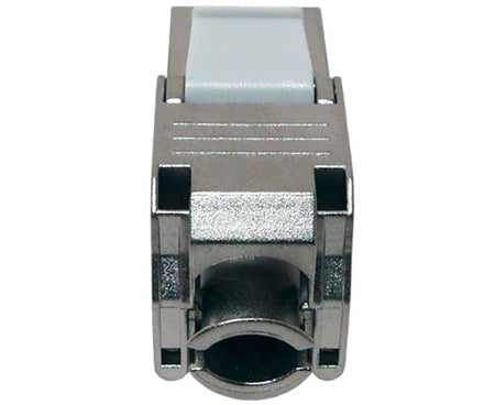 Cat6a high-density shielded keystone jack showing cable entry.