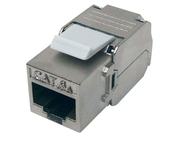 Cat6a high-density shielded keystone jack with locking tab.