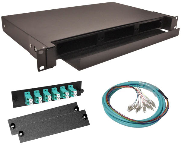 12 strand OM3 Multimode LC slide-out 1U fiber patch panel kit.