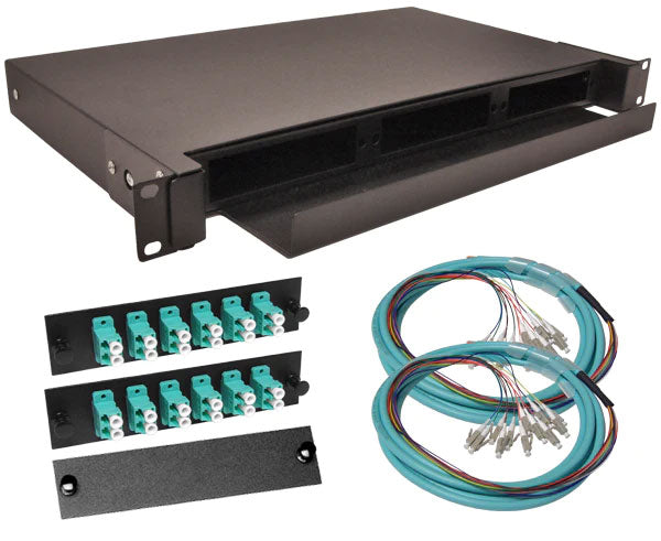 24 strand OM3 Multimode LC slide-out 1U fiber patch panel kit.