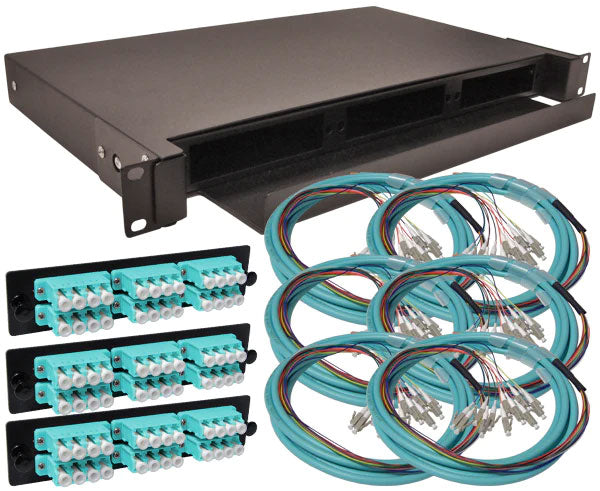 72 strand OM3 Multimode LC slide-out 1U fiber patch panel kit.