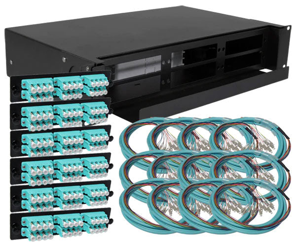 144 strand OM3 Multimode LC slide-out 2U fiber patch panel kit.