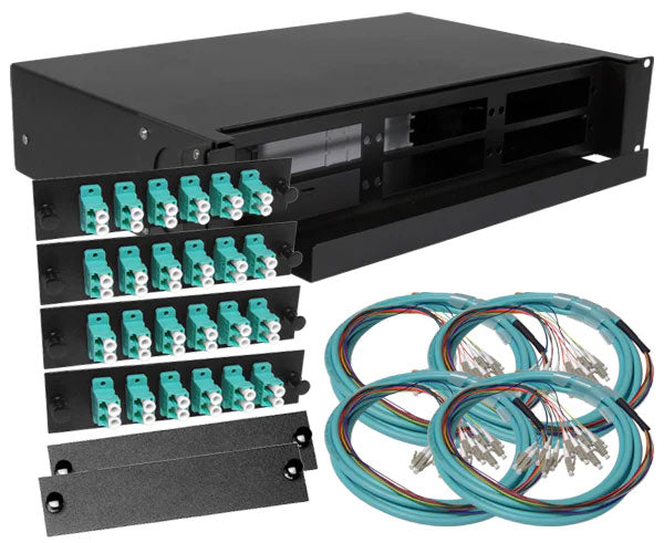 48 strand OM3 Multimode LC slide-out 2U fiber patch panel kit.