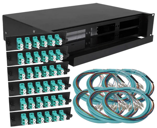 72 strand OM3 Multimode LC slide-out 2U fiber patch panel kit.