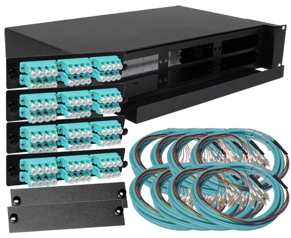 96 strand OM3 Multimode LC slide-out 2U fiber patch panel kit.