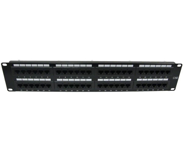 48-port CAT5E unshielded patch panel against a white background