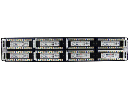 Colored punch down blocks on the 48-port CAT5E unshielded patch panel