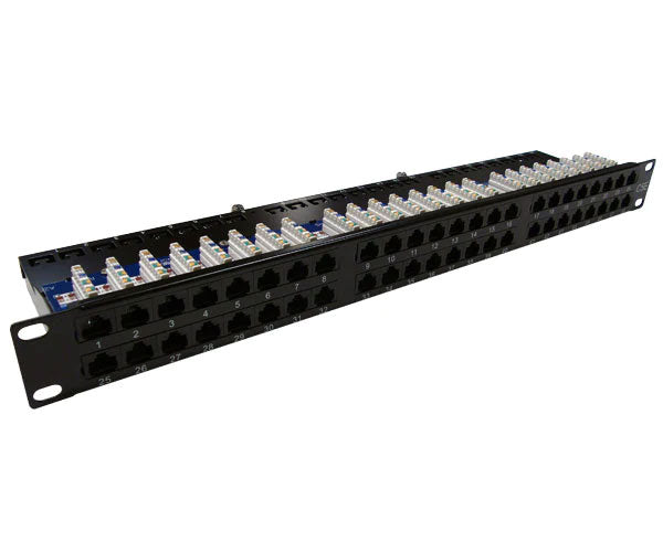 Close-up of the 48 Port CAT5E Unshielded Patch Panel showing the port numbers
