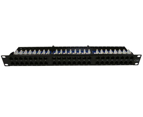 Angled view highlighting the connectivity options on the 48 Port CAT5E Patch Panel