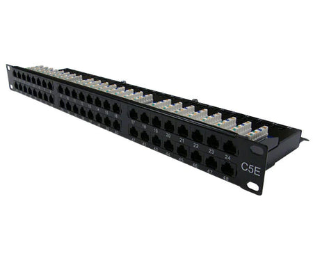 Front view of the 48 Port CAT5E Patch Panel, showcasing the unshielded ports