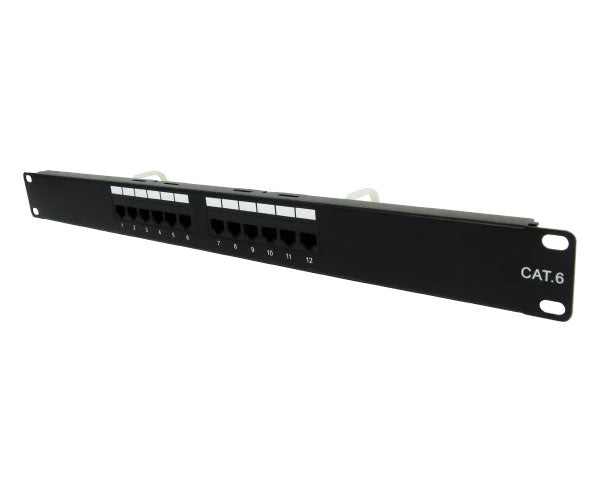 The 12-port CAT6 patch panel displayed against a white background