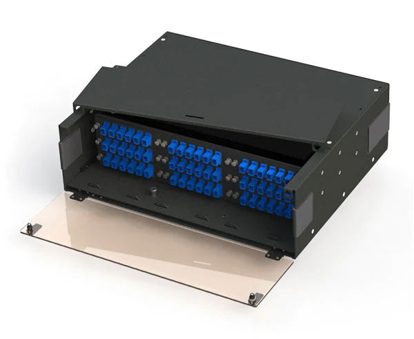 3U Slide-Out Fiber Patch and Splice Panel for Nine Adapter Panels.