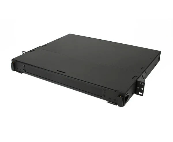 1U slide-out fiber distribution panel for three adapter panels.