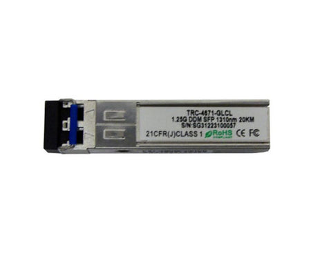 1000Base-LX single-mode SFP fiber transceiver showing specification label.