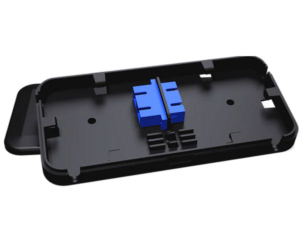 IP65 compliant 2 port, 2 splice wall mount plastic fiber distribution unit with SC adapter.
