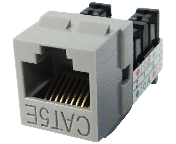 Gray cat5e high-density u-style unshielded keystone jack.