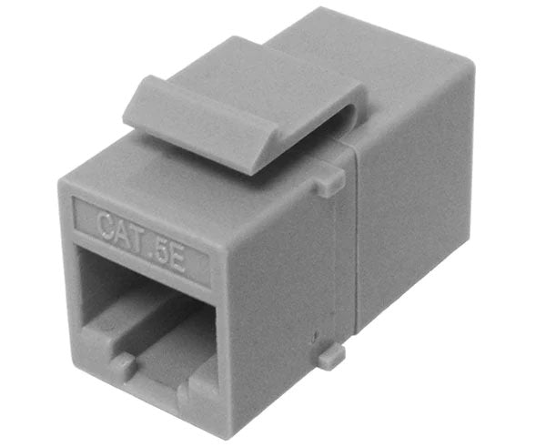 Gray cat5e inline coupler with keystone latch.