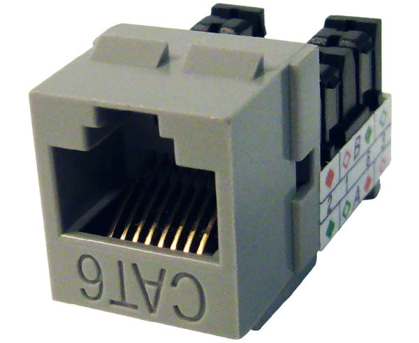 Gray cat6 high-density u-style unshielded keystone jack.