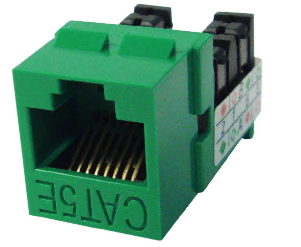 Green cat5e high-density u-style unshielded keystone jack.