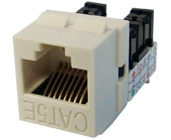 Ivory cat5e high-density u-style unshielded keystone jack.