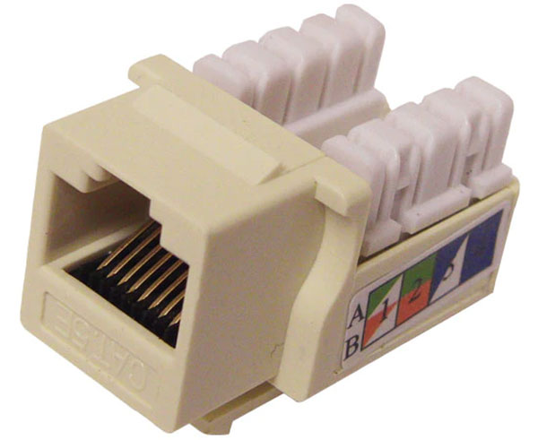Ivory cat5e u-style unshielded keystone jack.
