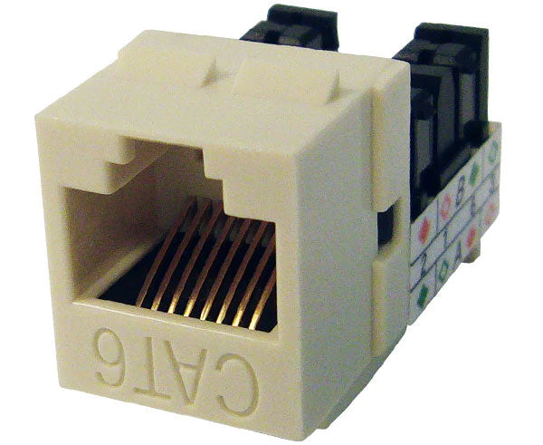 Ivory cat6 high-density u-style unshielded keystone jack.