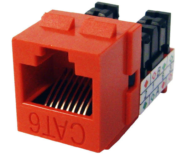 Orange cat6 high-density u-style unshielded keystone jack.
