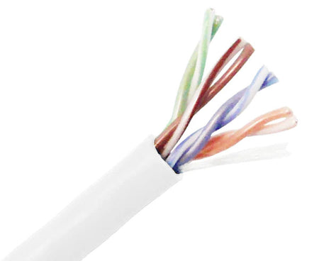 CAT5E plenum bulk ethernet cable with white jacket.