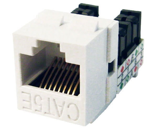 White cat5e high-density u-style unshielded keystone jack.
