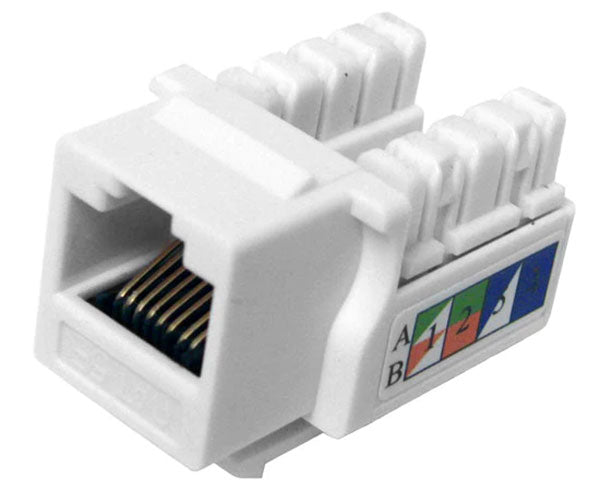 White cat5e u-style unshielded keystone jack.