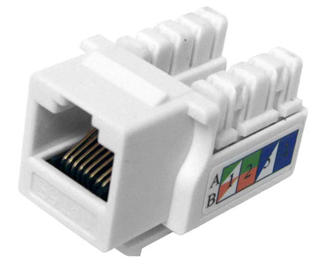 White cat5e u-style unshielded keystone jack.
