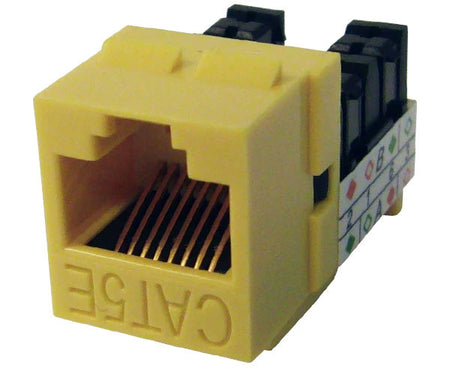 Yellow cat5e high-density u-style unshielded keystone jack.