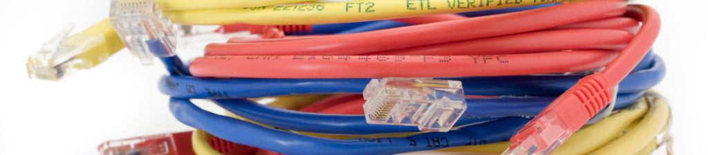 A pile of brightly colored cat 6 patch cables.