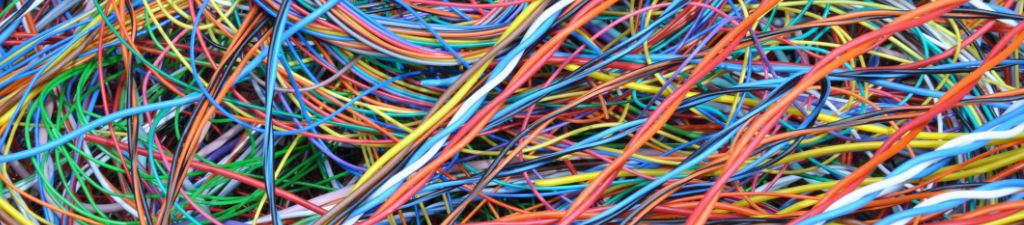 A pile of colorful Cat6 Ethernet cable.