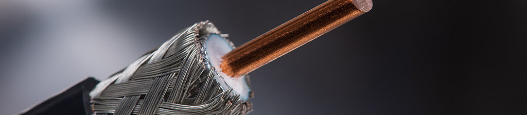 An RG6 coaxial cable showing core and braid shield.