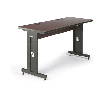 African mahogany training table with a sleek black frame and rectangular shape