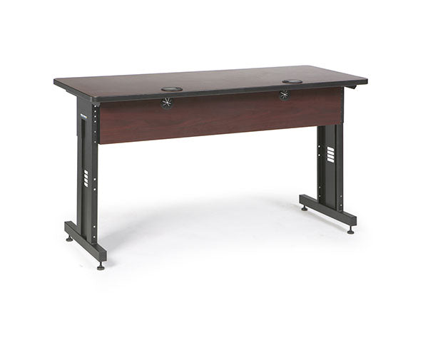 60-inch wide training table featuring an African mahogany top and black frame