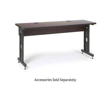 72-inch wide training table with African mahogany finish and black legs