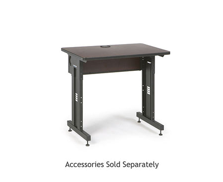Sleek design training desk with an African mahogany top and modern black base