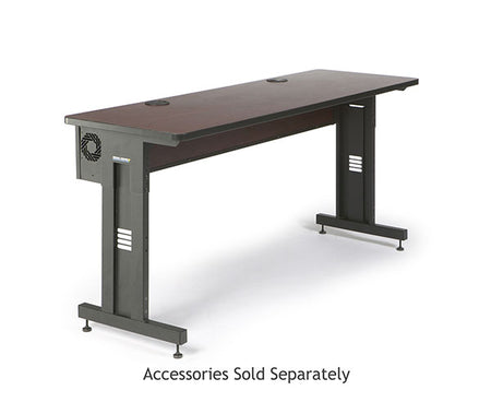 Professional training desk with a black frame and African mahogany tabletop