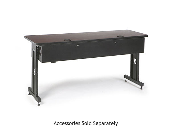 Modern training table featuring an African mahogany work surface and contrasting black base