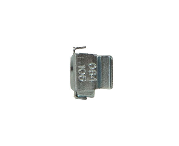 Detailed view of the threading on a 10-32 cage nut clip with white background