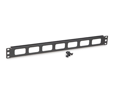 Angled view of a 1U Cable Routing Blank with mounting clips included