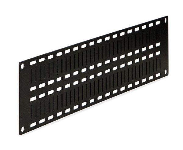 Detail of the 2U flat cable lacing panel's perforated metal construction