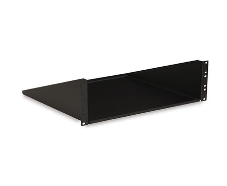 Top view of the black 3U 16" Component Shelf with a metal surface